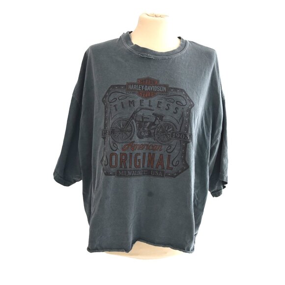 Harley Davidson Distressed CROPPED T-Shirt XXL Biker Graphic Vintage Grunge - Picture 3 of 10